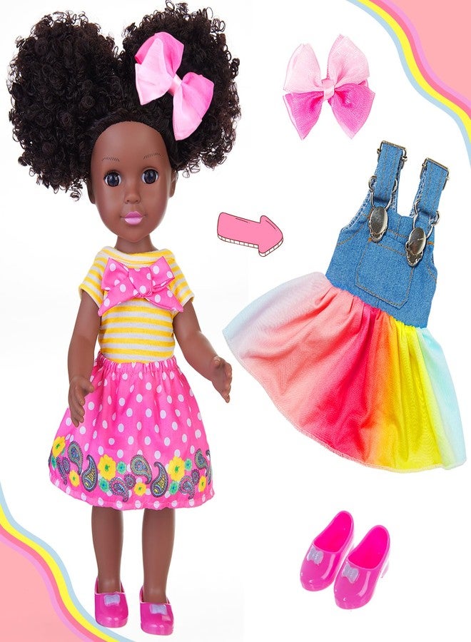 ZITA ELEMENT 14.5 Inch Silicone Black Doll Set Black African Baby Doll with Yellow Striped T-Shirt, Colorful Dress and Other Accessories as A Delightful Gift for Girls - Image 5